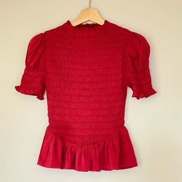 NEW Reformation Aggie Short Sleeve Top Rubies Dark Red Smocked Top | size XS - Picture 6 of 11